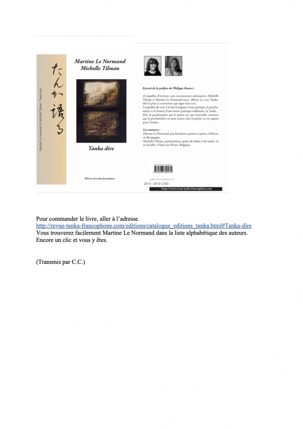 Parution de Tanka dire par Martine Le Normand et Michelle Tilman