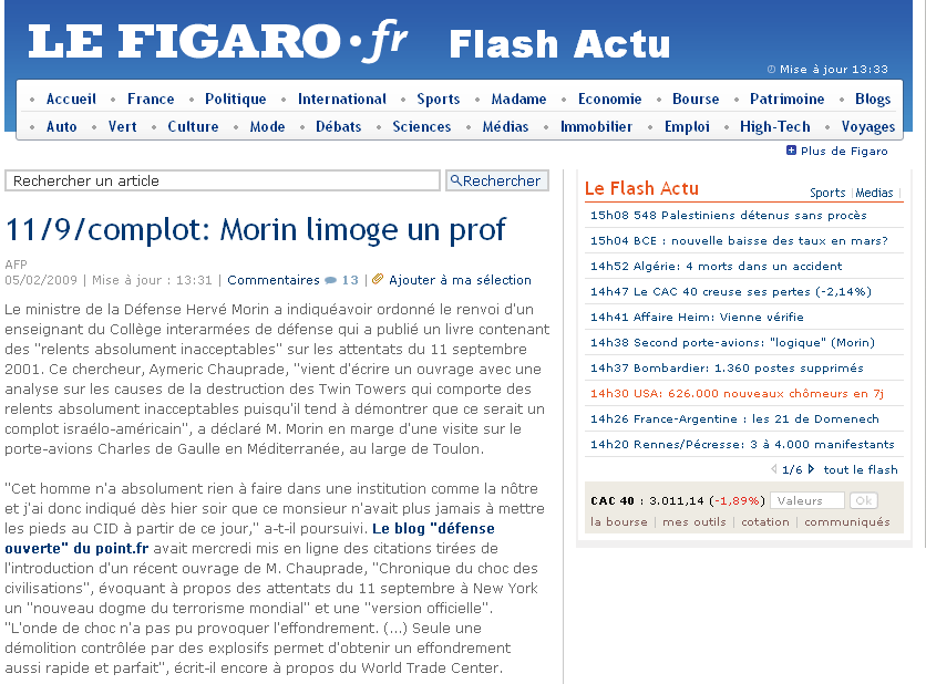 Chauprade ong&eacute;di&eacute;, article du Figaro
